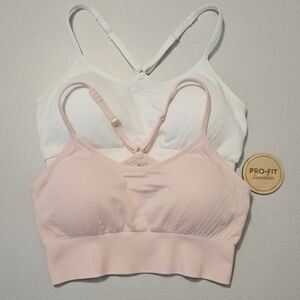 ​Set of 2 Pro-Fit Seamless Ribbed Bralettes - White & Pink - Size Small